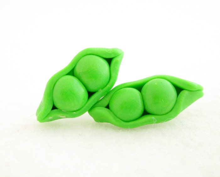Spring Pea Earrings, Polymer Clay