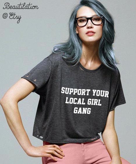 Girl Gang- flowy cropped tee- hand distressed (or not)
