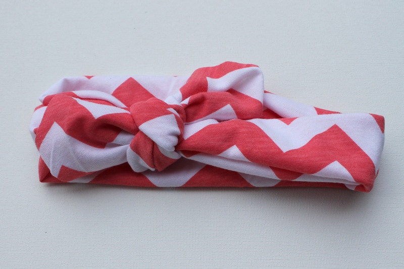Coral Chevron Print Retro BABY Headband