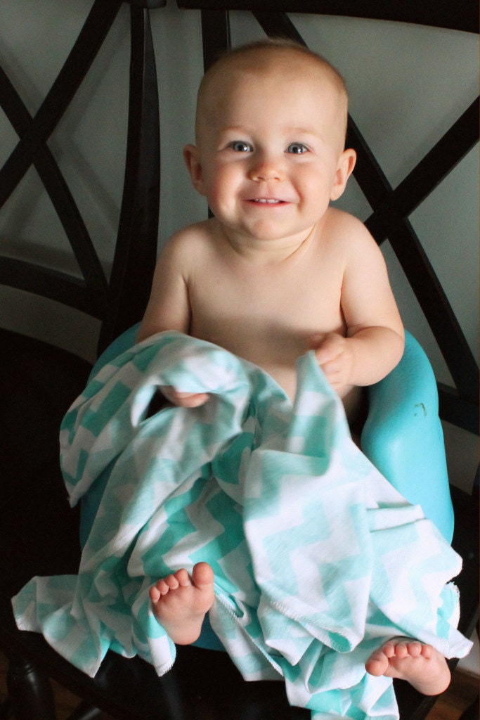 Chevron Swaddle Receiving Blanket for Baby- Tiffany Blue