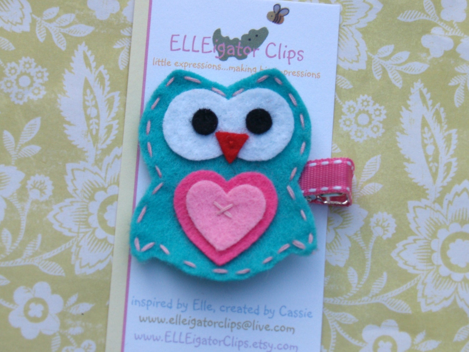 Little Hoot - Felt Owl Hair Clip - Turquoise and Pink- Love Bird- Girls Hair Clips / Felt Hair Clips / Bird Hair Clip