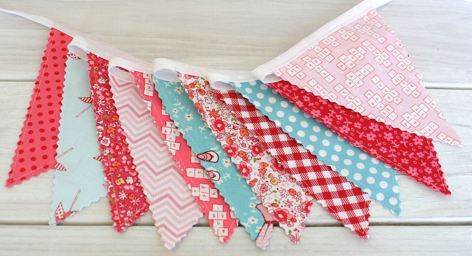 Bunting Banner Nursery Decor - Pink Aqua Blue Red Girl Nursery Children at Play - Ready to Ship