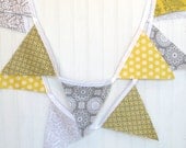 Bunting Photo Prop Fabric Flags  - Gray and Yellow Damask - Ready to Ship