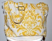 Camera Bag DSLR, Camera Bag Purse , with padded camera bag insert,, Yellow and Gray, Damask with zipper top by Darby Mack Designs