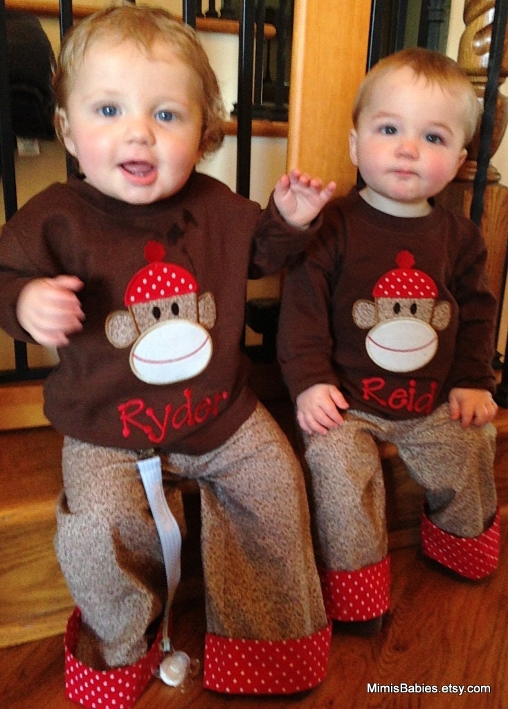 Sock Monkey Birthday Shirt and Pants Set    Infant Sizes