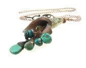 Pendant Necklace, Turquoise Jewelry, Birthstone Necklace, Ceramic Jewelry, December Birthstone, Copper, Teal, Nature, Blue Green, Pottery