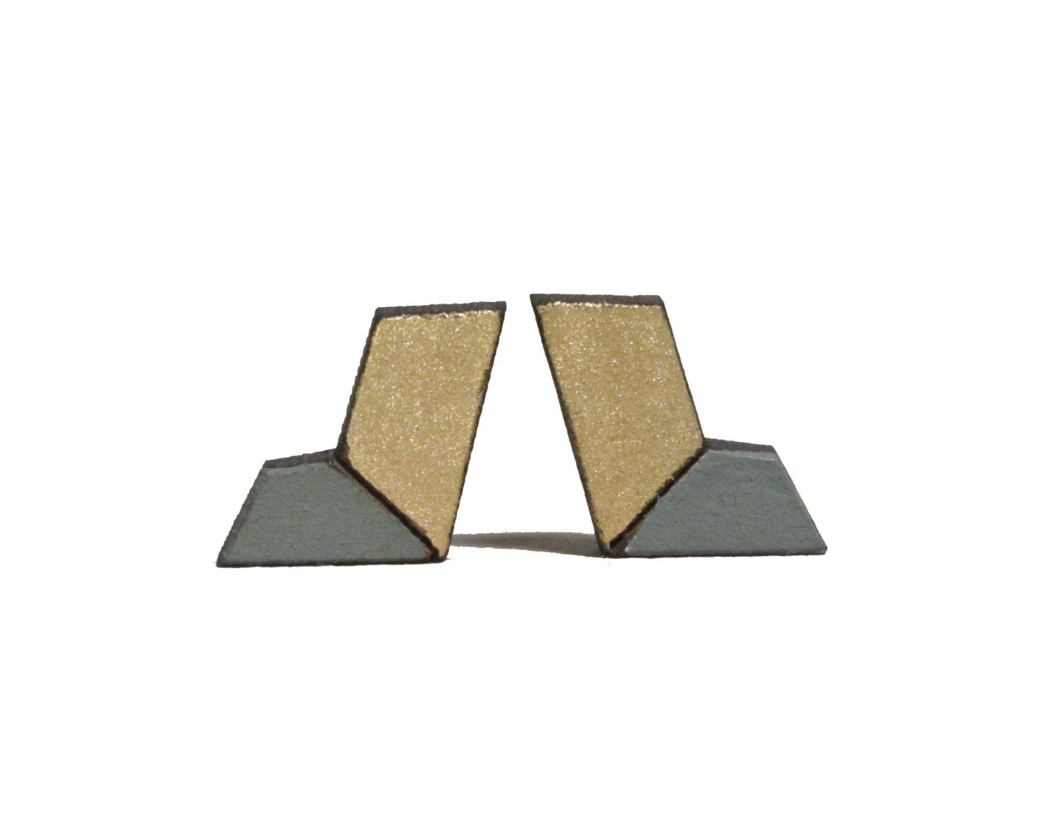 Bent Stud Earrings - Gold & Charcoal