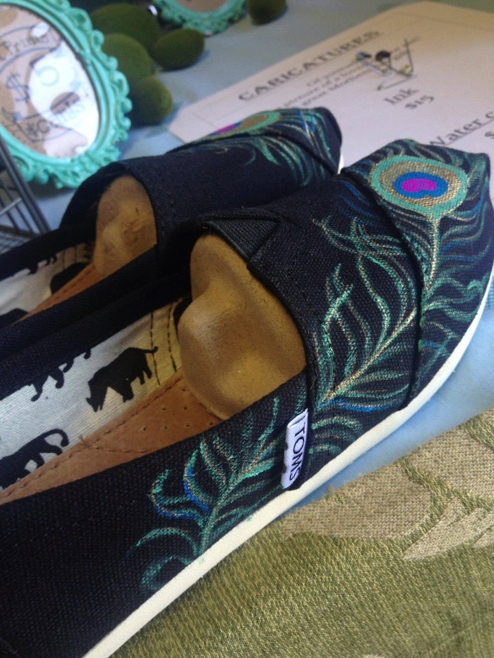 send me any shoes-peacock feathers hand painted shoes-made to order