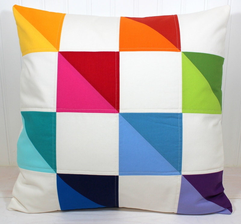 Pillow Cover - 18 x 18 Inches - Rainbow Patchwork Triangles