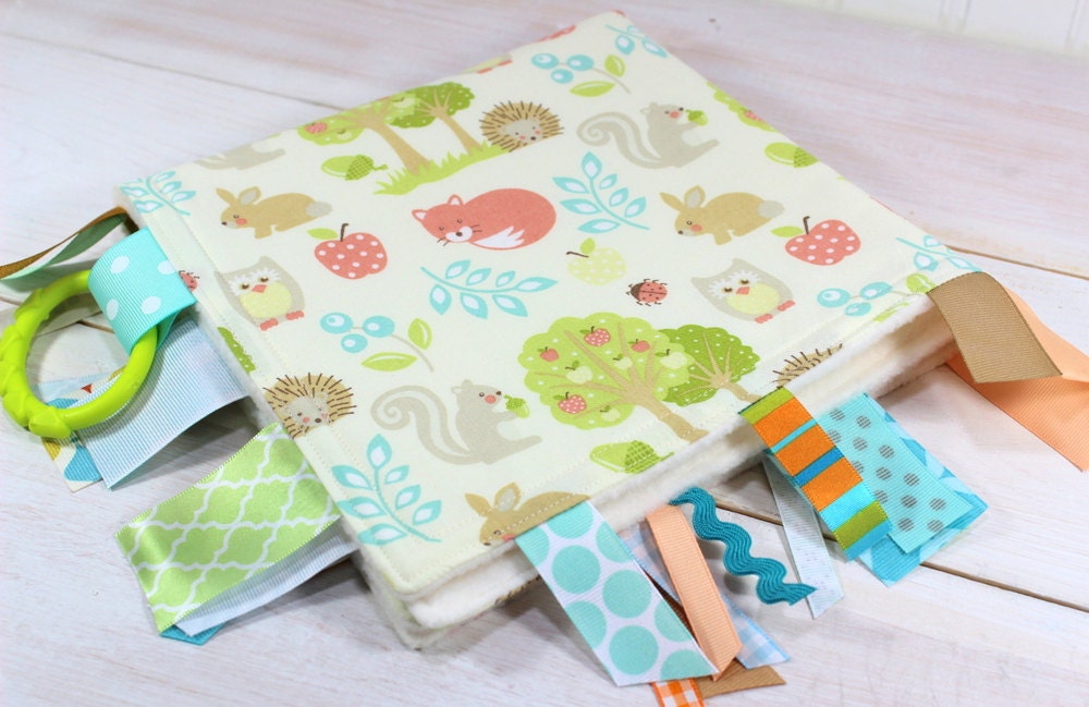 Fleece Baby Blanket - Gender Neutral Tag Blanket - Woodland Animals Foxes Deer Owls