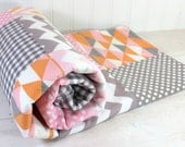 Baby Girl Blanket - Fleece Blanket - Baby Pink, Grey and Peach Chevron