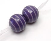 Handmade lampwork beads  -  Striped Pyjamas  -  violet, purple, pink stripes,  loose glass beads