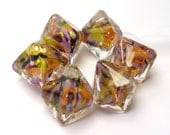 Lampwork beads  -  Will o the Wisp - Mr McGregor's Garden  -  crystal shaped beads, 6 glass beads, violet, green, orange