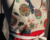 Ticking/Chambray Full Utility Apron with Pockets - New Item, Cheese and Wine Theme Apron for Servers, Wine & Cheese Party, Baking/Cooks