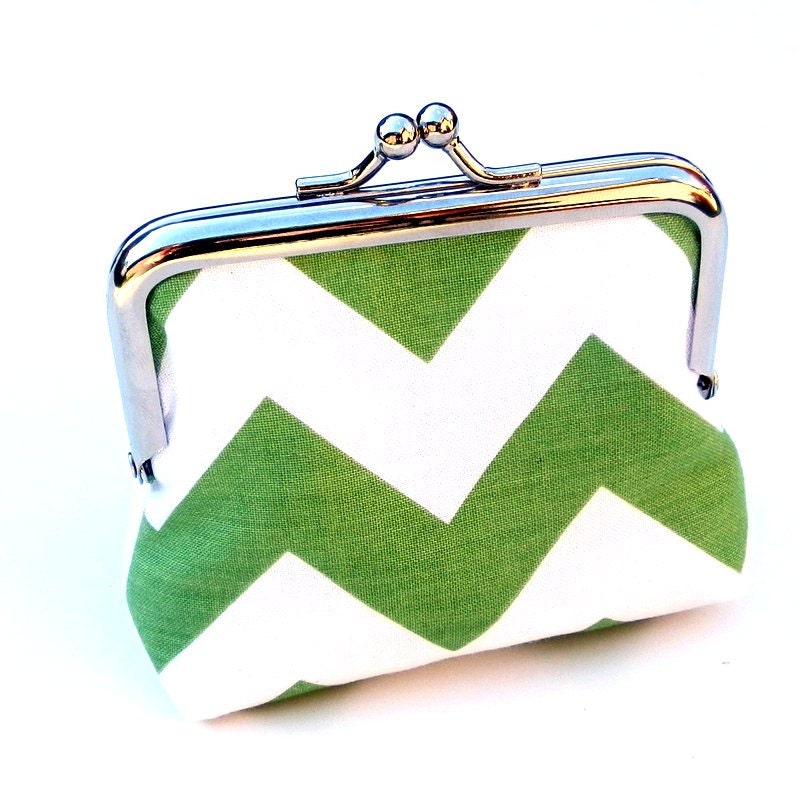 Chevron coin purse Grass green zig zags green and white geometric