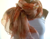 Pure silk chiffon...Sunset colored orchids.... Parisian Neck Tissu..Only two available.