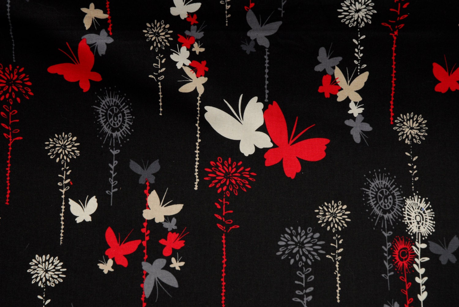 Butterflies on black --- 60 inches wide