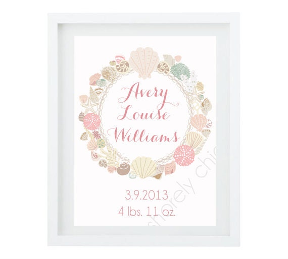 Custom Seashell Wreath Baby Print
