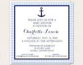 Printable Gingham and Anchor Nautical Shower Invitation Suite