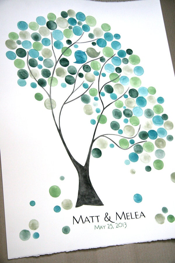 Large Custom Wedding Guest Book Alternative - anniversary bridal shower love birds - Guest book wedding tree of life
