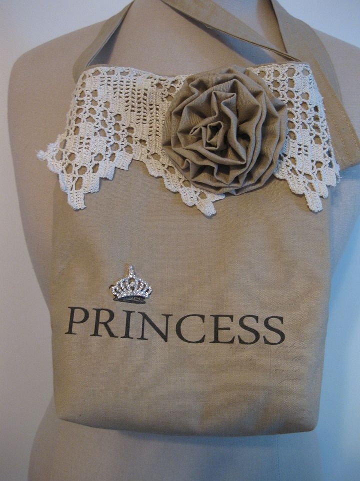 Princess, Cross-body Tote, Kindle, Nook, Flea Market Tote, Embellished, French Country, Tan, Rose, Ereader Tote
