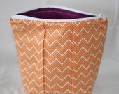 Peach Chevron Pleated Zipper Pouch