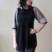 Women's Tunic Top, Black & Pale Gold with White Print, Puff Sleeves, Bamboo Jersey, Modern Bohemian Style- made to order