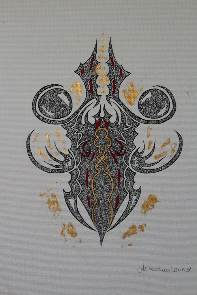 Abstract drawing 8 x 10 inches. Colored ink on quality canvas panel