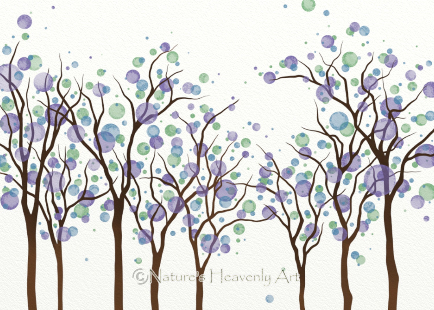 Purple Modern Wall Decor Circle Tree Art 5 x 7 Print, Blue Green Watercolor Tree Nature Print, Forest