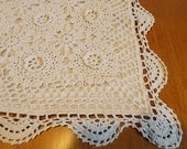 Vintage linens, crochet pillow sham, ecru, envelope back, shabby chic,Sweet Romantic cottage,crochet trim,