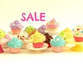 SALE 40% Off - Set Of  5 Assorted MINI Fake Cupcakes for cake pedestal stand ,photo props, kitchen decoration, birthday party decoration