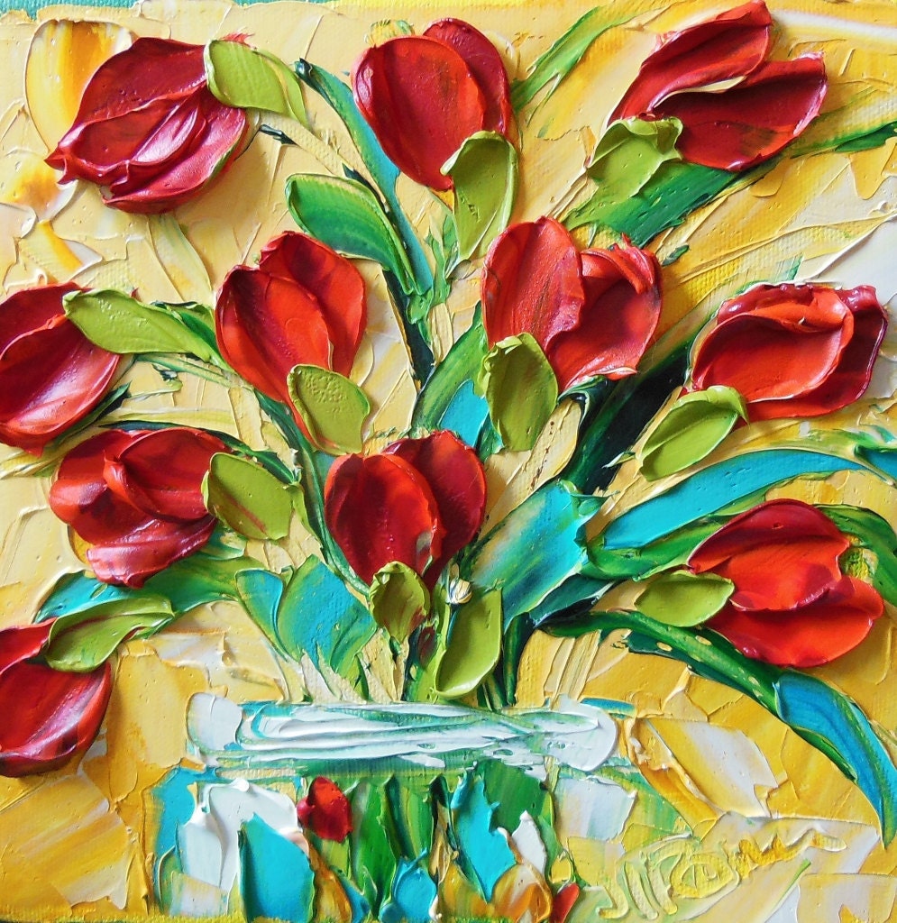 Oil Painting Impasto Painting  Red Tulips