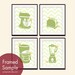 Birds in a Kitchen with Chevron Series (B) - Set of 4 8x10 Art Print (Basil and Beeswax with Pale Kiwi Chevron)