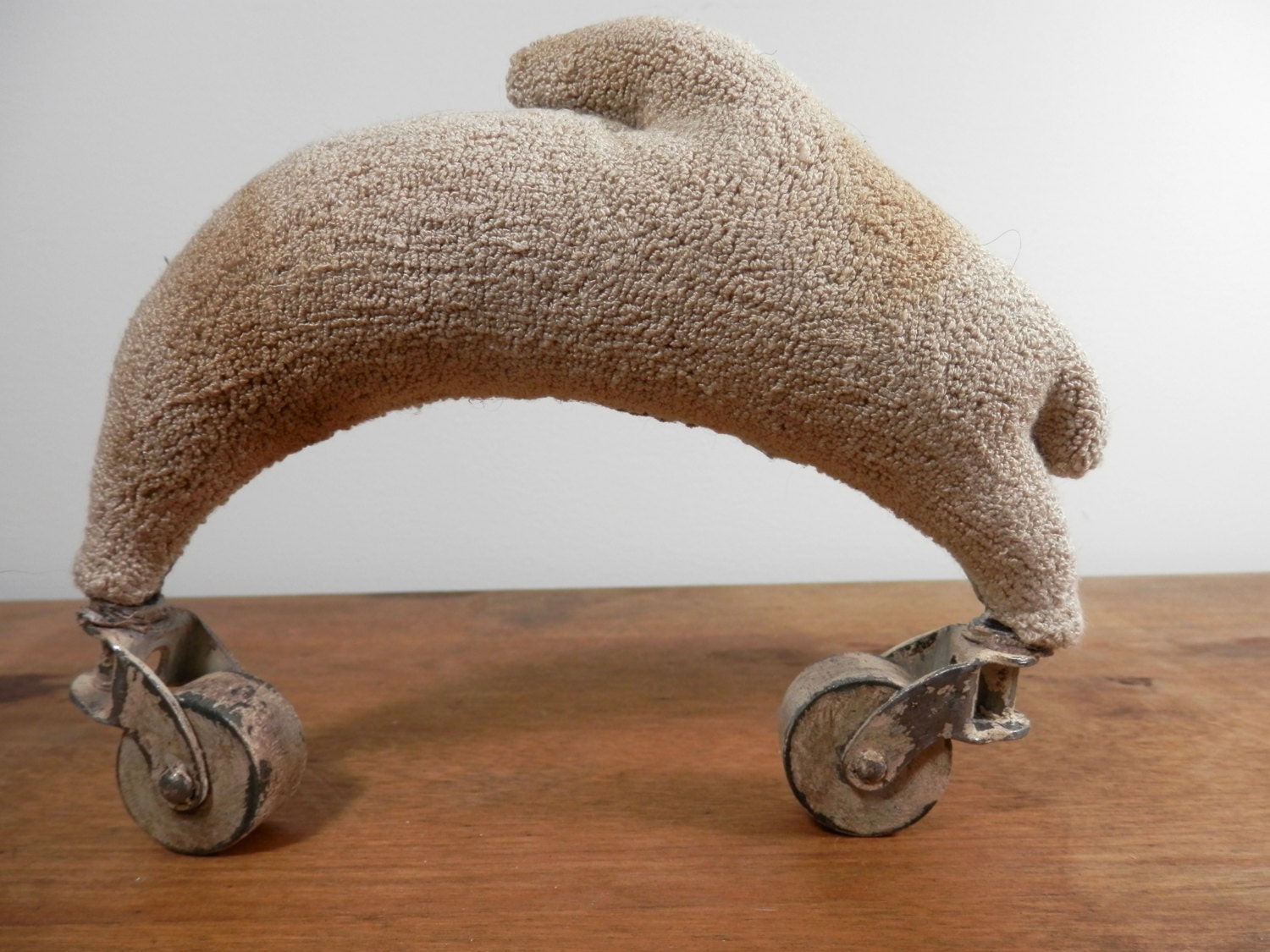 Folk Art ROLLING RABBIT white rabbit push toy make do primitive punch needle embroidery