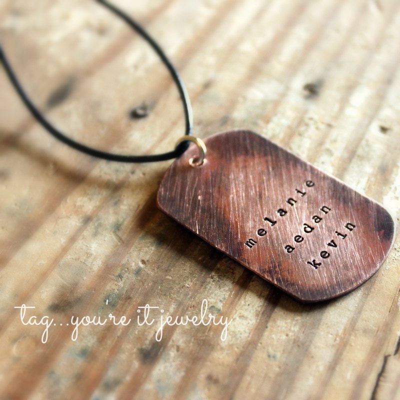 Men's Personalized Necklace- Childrens Name Necklace- Dog Tag, Rustic- Kids Names-Husband Necklace