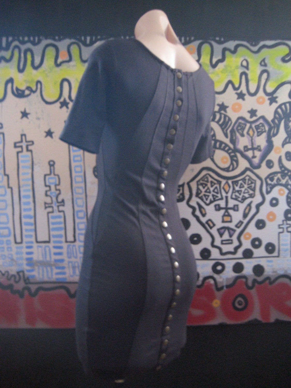 vintage snap button charcoal sailor dress