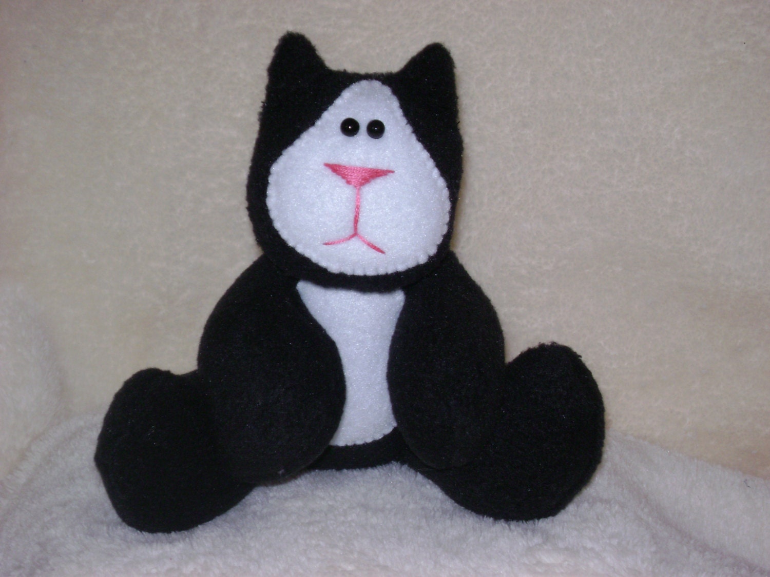 Small OOAK Handmade Fleece KITTY CAT / Black and White Tuxedo Cat / Plush Soft & Fuzzy