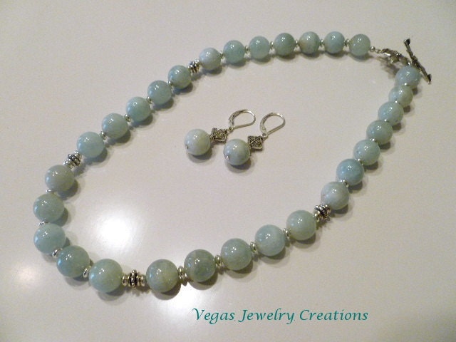 Natural Aquamarine with Sterling Silver Accents Necklace Set - Serenity