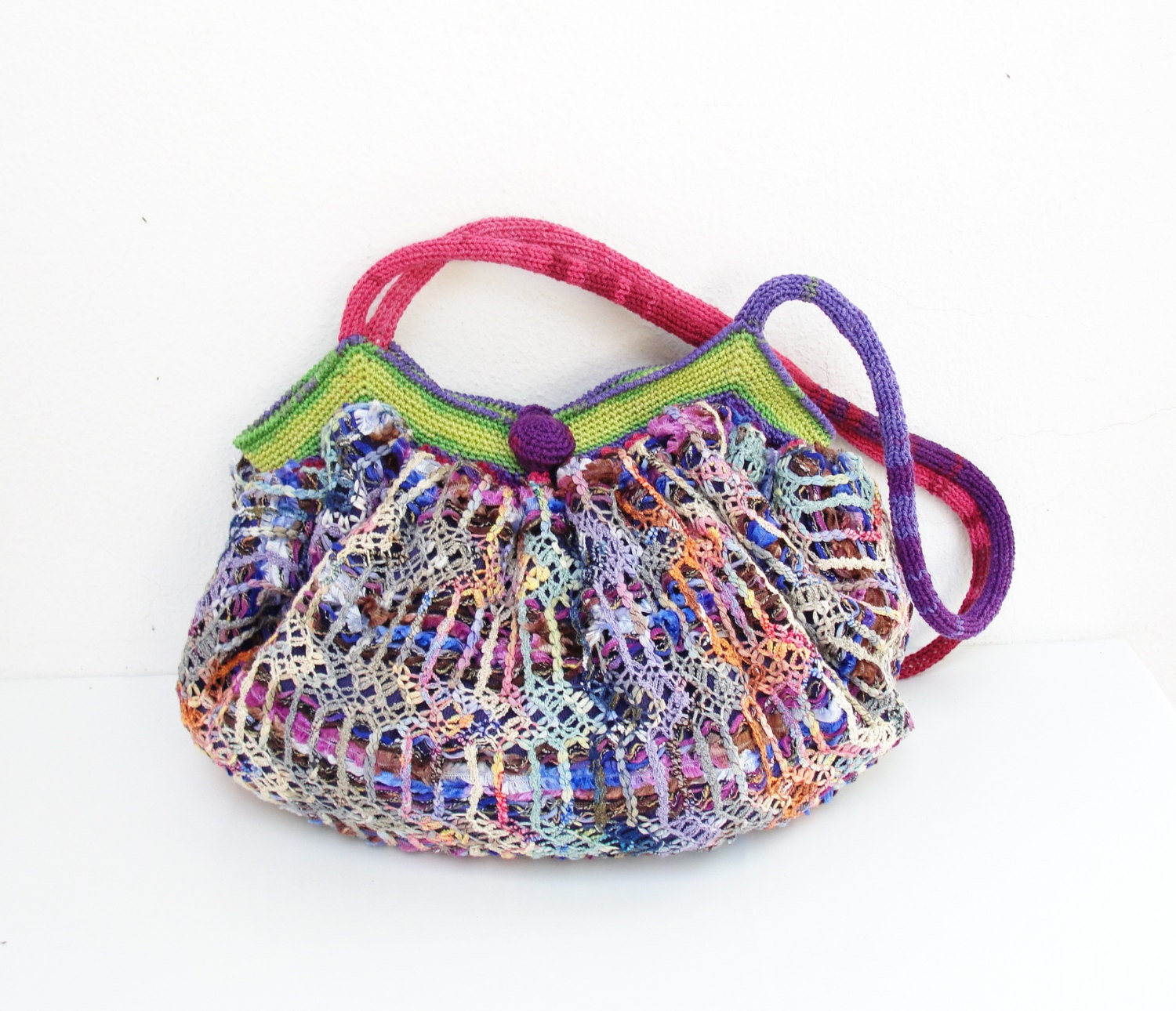 Happy Hobo Bag Knit fabric and crochetted