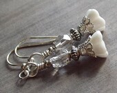 Handmade Earrings -Opaque White Flower & Clear Crystals