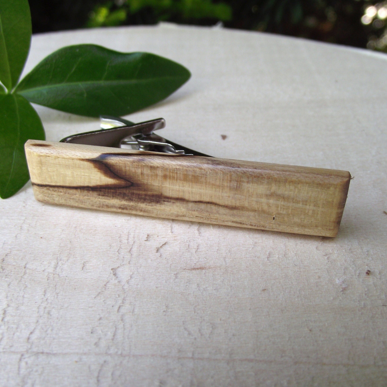 Wood Tie Bar Tie Clip Handmade from a Spalted Maple Wood Tree Branch - Maple Wood Tie Bar for the Groom or 5-Year Anniversary