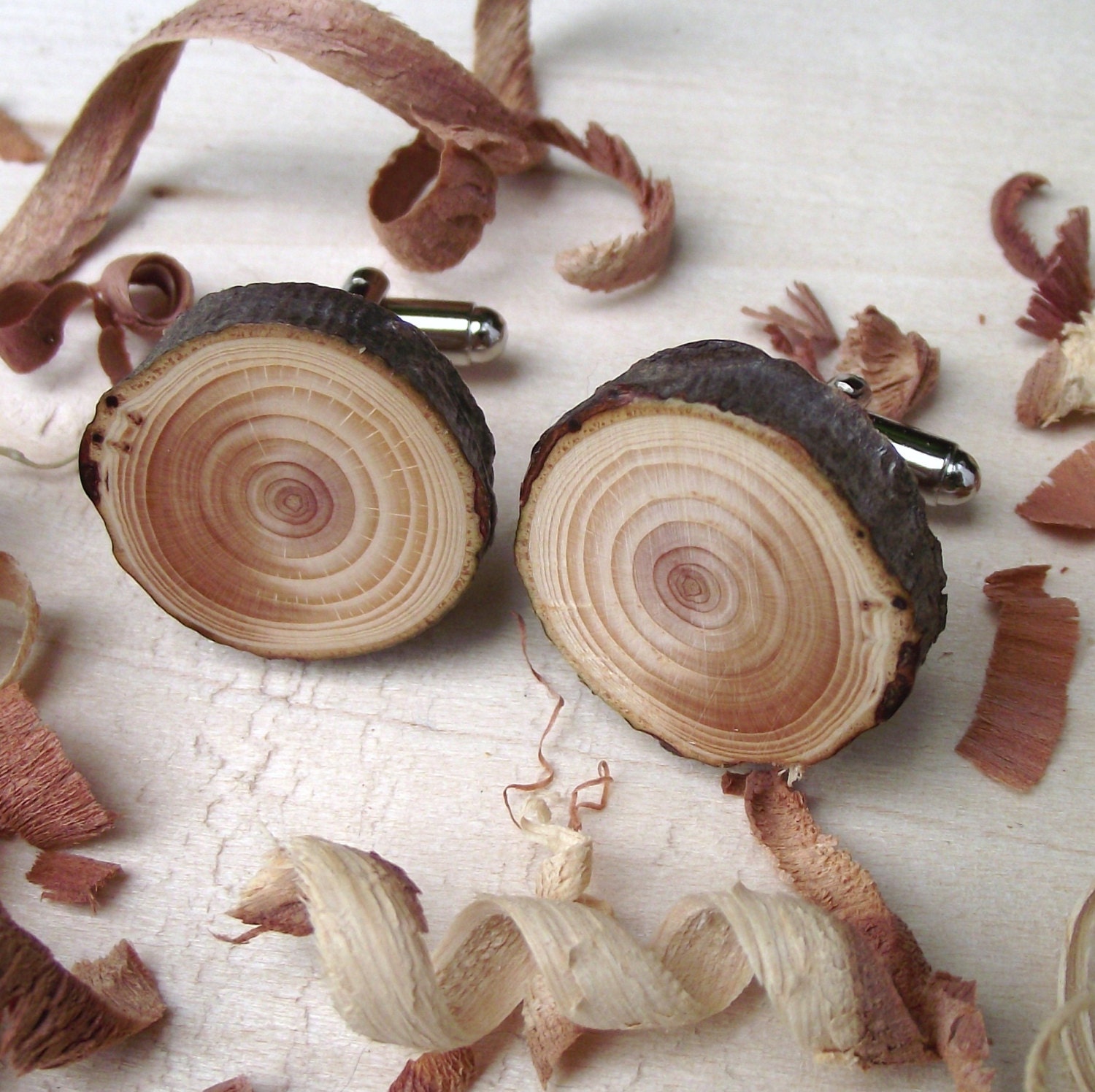 Wooden Cuff Links Handmade from a Real Hemlock Tree Branch - Rustic Wood Cufflinks Eco-friendly for Groom or 5-year Anniversary - 7/8 inch