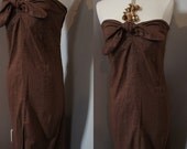 Vintage 70s Brown Strapless Maxi Dress Cotton or Cotton blend - Medium