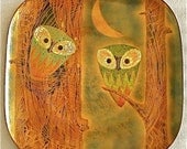 Square Owl Plate - Enamel on Copper -  by Miguel Pineda