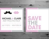 Save the Date - Mustache & Lips - Pink and Gray - Modern, Mod, Nontraditional - Square Announcement