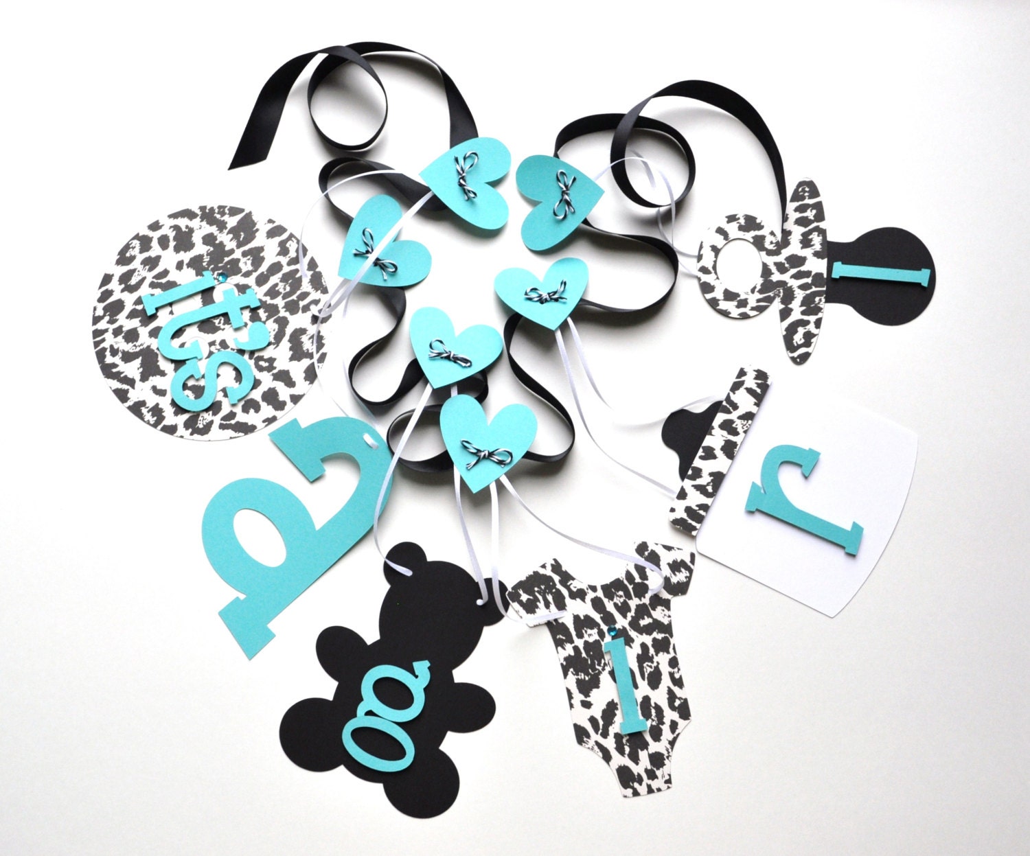 Cheetah baby shower decorations leopard black and turquoise it's a girl banner by ParkersPrints on Etsy Il_170x135