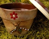 Painted Flower Pot - Rustic with Vintage Bug