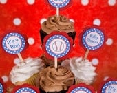 Baseball Cupcake Toppers, Baseball It's a Boy Baby Shower Decorations in Blue & Red (12)