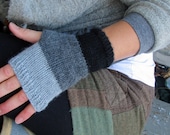 Hand knit Tri color fingerless gloves arm warmer wrist warmer - black, oxford grey, heather grey