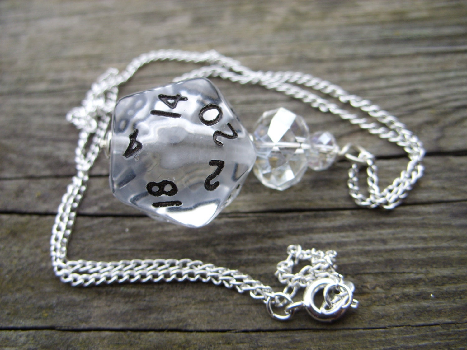 crystal D20 dice pendant dice jewelry dice necklace transparent dice faceted polyhedral dice